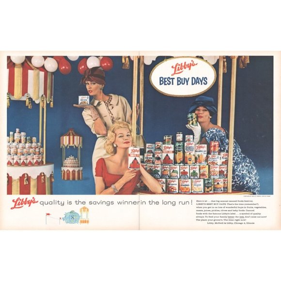 1960 Libby's Canned Food 2 Page Vintage Print Ad Carousel Store Display Wall Art - Picture 1 of 3
